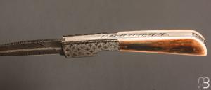  Couteau " Vendetta " de Philippe Ricard - Ivoire de mammouth et lame damas plume