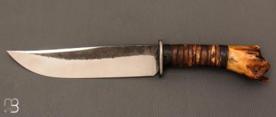   Couteau de chasse par Laurent Gaillard et Pierre Henri Monnet - Os de cerf et acier 100C6