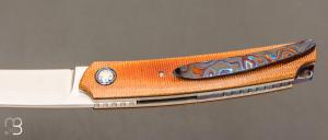 Couteau " custom " liner-lock de Stéphane Sagric - Micarta et lame en RWL-34