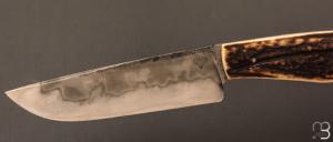   Couteau " droit custom " par Antoine Prévost - Bois de cerf et acier C105