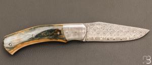   Couteau " pièce unique " par Joël Grandjean - Ivoire de mammouth et lame en damasteel