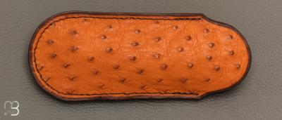   Etui cuir d'autruche / veau pour couteau pliant fait main par Chantal Trocmé - Marron clair