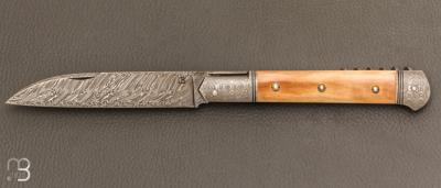    Couteau " Issoire 2 pièces " custom de Jérôme Bellon - Ivoire de mammouth et lame damas