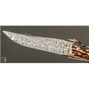 Couteau Cornillon 12 cm Bois de cerf et lame damas par J. Mongin