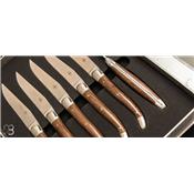 Coffret de 6 couteaux de table LAGUIOLE manches chêne fossilisé lame satinée par Forge de Laguiole