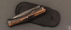 Couteau " Artense " par Alain Conesa - Acier & Cuir - Ebène et Suminagashi