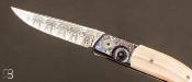 Couteau " Ball Release " damasteel custom par Des Horn