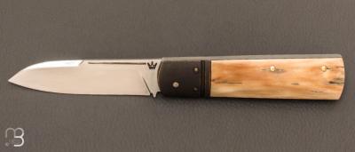 Couteau "  Barlow " pliant custom par Nicolas Weber - Ivoire de mammouth et lame en RWL34