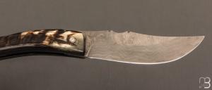 Couteau " Berger " pliant par José Viale - Lame Damas et corne de bélier