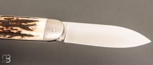 Couteau " Bouledogue" custom par Laurent Gaillard - Bois de cerf / 14C28N