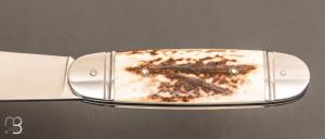 Couteau " Bouledogue " custom de Jérôme Bellon - Bois de cerf et lame en RWL34