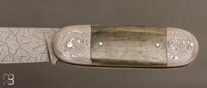  Couteau " Bouledogue " de Philippe Ricard - Ivoire de mammouth et damas mosaïque