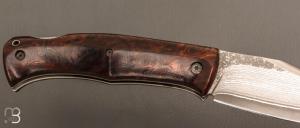   Couteau " Cim Very Bad " custom lock-back par Raphaël Durand - Bois de fer et lame Suminagashi