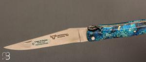   Couteau Laguiole en Aubrac Collection Cosmos modèle " Terre " - Loupe de sureau bleue