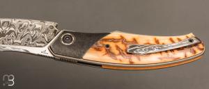   Couteau " custom " pliant de David Lespect - Ivoire de mammouth et lame damas
