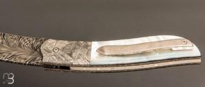  Couteau  " GYR " front-flipper par Tim Bernard - Nacre blanche et météorite