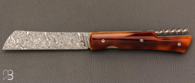 Couteau " Le Vendredi " par Perceval façon " écaille de tortue " et lame damas