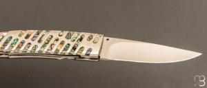   Couteau " Linerlock " custom par Koji Hara - Abalone et lame en Cowry-Y