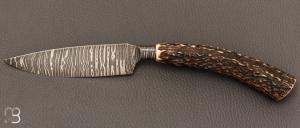    Couteau " Semi Intégral " custom de Anthony Brochier - Damas torsadé et bois de cerf