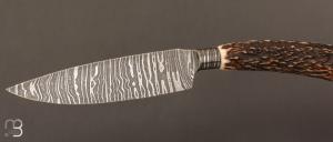    Couteau " Semi Intégral " custom de Anthony Brochier - Damas torsadé et bois de cerf