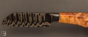    Couteau Semi intégral custom fixe de Israel Nascher  - Loupe de peuplier stabilisée et damas