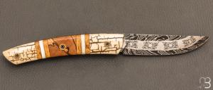  Couteau " le Thiers® " par Tim Bernard - Ivoire de mammouth / Morse et lame damas multi barreaux