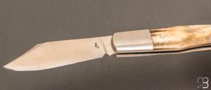  Couteau " Trappeur " custom à cran plat de Julien Baillon - Bois de cerf et RWL34