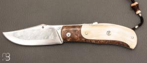 Couteau  "Truand lock-back" par Tony Ruot - Ivoire de phacochère et loupe de chêne