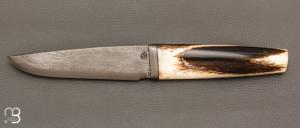   Couteau fixe par Jean Paul Sire - Os de girafe et lame damas multi barreaux