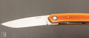 Couteau " custom " liner-lock de Stéphane Sagric - Micarta et lame en RWL-34