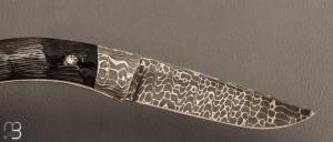    Couteau " liner-lock custom " par Alain & Joris Chomilier - Corne de Springbok et damas Chad Nichols