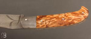 Couteau " Slipjoint " custom par Karim Valentin - Fourche de peuplier stabilisé et damas plume