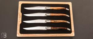   Coffret de 4 couteaux de table LAGUIOLE par Laguiole en Aubrac - Bois d'aubrac et lame damas japonais