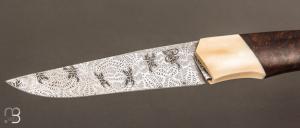 Couteau " 1820 " par Nicolas Mestrallet - Atelier du couteau de Vaunaveys - Damas mosaïque et bois de fer