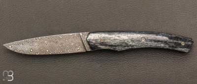  Couteau " 1820 damas " - 200 ans Maison Berthier - Os de girafe et Damasteel