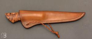  Couteau droit par Nicolas Mestrallet - Atelier du couteau de Vaunaveys - Lame forgée acier damas mosaïque et marronnier stabilisé