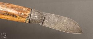 Couteau " Bouledogue " custom de Jérôme Bellon - Ivoire de mammouth et lame damas