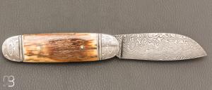 Couteau " Bouledogue " custom de Jérôme Bellon - Ivoire de mammouth et lame damas