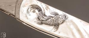   Couteau " Chiudibile  " custom par Fabrizio Silvestrelli - Nacre blanche et lame damas