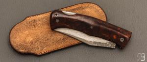   Couteau " Cim Very Bad " custom lock-back par Raphaël Durand - Bois de fer et lame Suminagashi