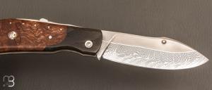   Couteau " Dépeceur lock-back " par Tony Ruot - Damas et loupe de chêne