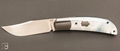   Couteau "Foxy" custom par Maxime Belzunce - Nacre blanche et RWL34