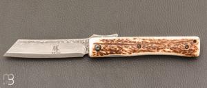   Couteau de poche Katsu - JDA01 - Bois de cerf et lame damas