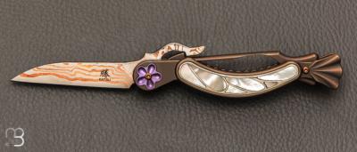   Couteau de poche Katsu - Kingfisher-T01 - Titane/Nacre et lame damas cuivre