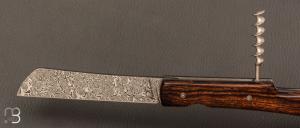 Couteau " Le Vendredi" par Perceval - Loupe de bois de fer et lame damas inoxydable