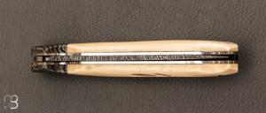   Couteau " Lock back " custom par Karim Valentin - Les couteaux D'Hure - Ivoire de mammouth et lame en damas plume