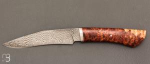   Couteau droit par Nicolas Mestrallet - Atelier du couteau de Vaunaveys - Lame forgée acier damas et loupe d'amboine