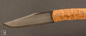    Couteau " Oiseleur  " pliant artisanal de Cyril Kalisz - Loupe de frêne et Suminagshi SG2