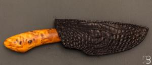   Couteau " Semi intégral " custom fixe de Israel Nascher  - Loupe de peuplier stabilisée et damas mosaïque