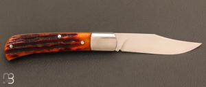   Couteau  "  Slipjoint" pliant fait main par Thierry Chevron - Amber stag et RWL-34